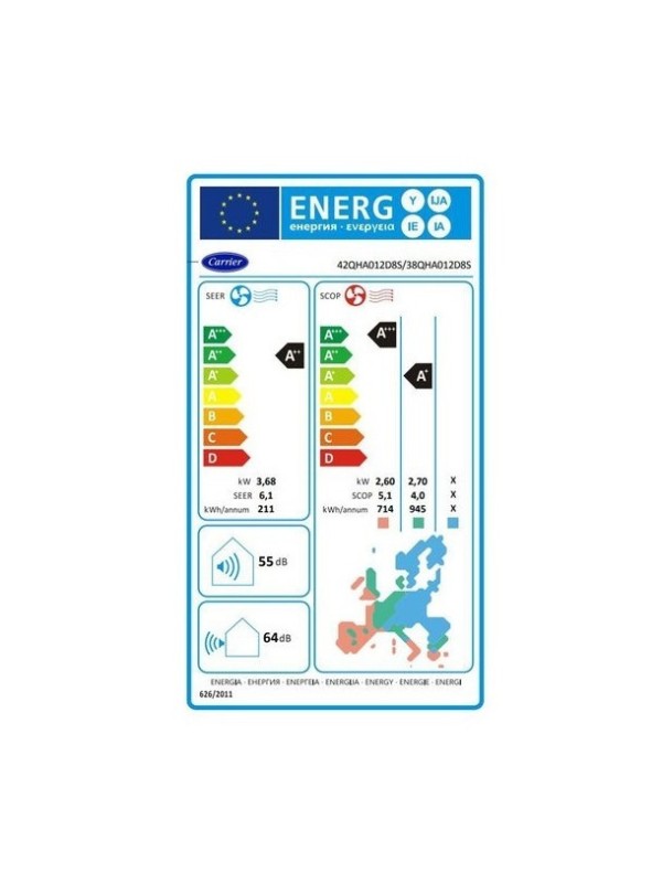 Carrier Aero 42QHA012D8S / 38QHA012D8S Κλιματιστικό Inverter 12000 BTU A++/A+ με Ιονιστή και WiFi