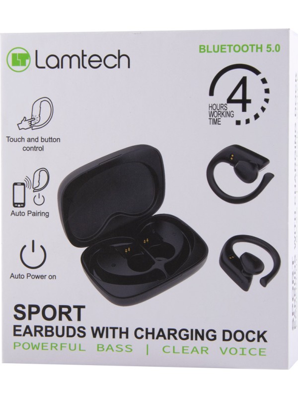 Lamtech LAM021820 Earbud Bluetooth Handsfree Ακουστικά με Θήκη Φόρτισης Μαύρα 