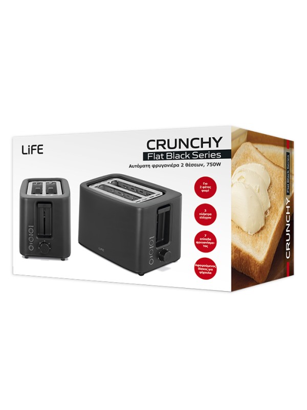 Life Crunchy Φρυγανιέρα 2 Θέσεων 750W Μαύρη 221-0444