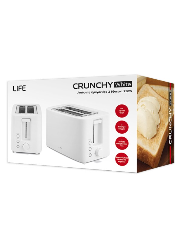 Life Crunchy Φρυγανιέρα 2 Θέσεων 750W Λευκή 221-0445