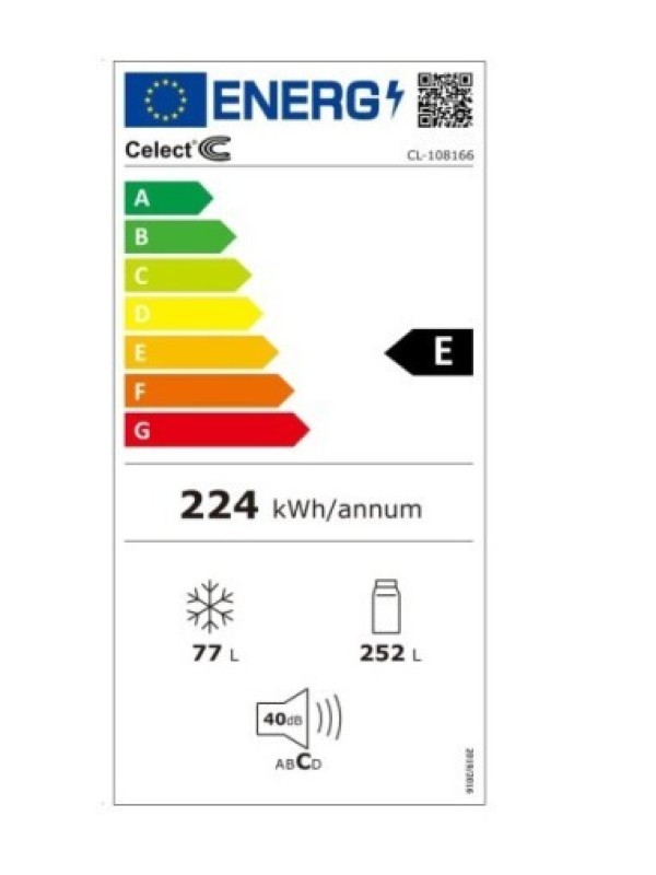 Celect CL 108166 Ψυγείο Δίπορτο 329lt NoFrost Υ166xΠ60xΒ65εκ. Λευκό