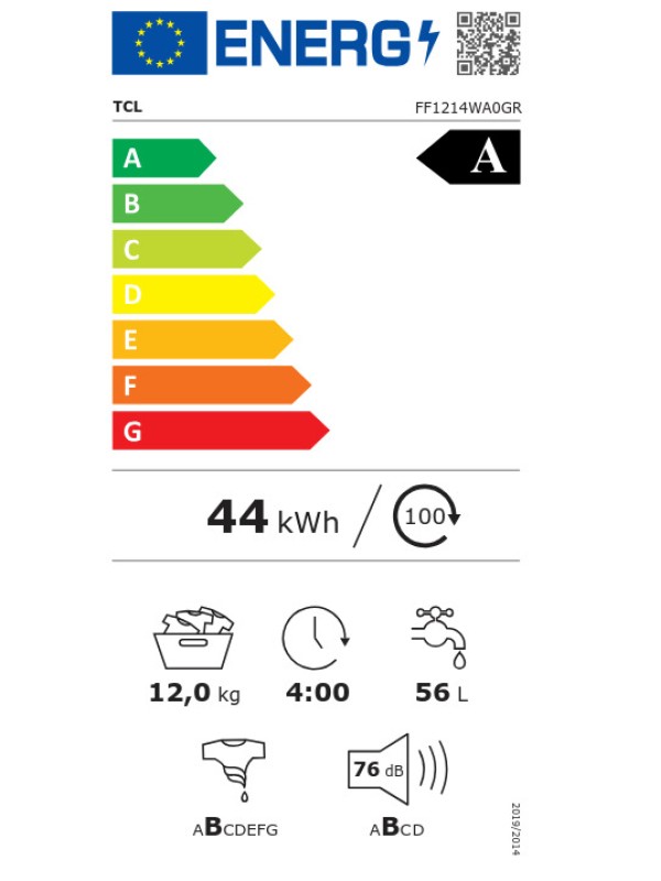 TCL Πλυντήριο Ρούχων 12kg με Τεχνολογία Ατμού 1400 Στροφών BLDC Inverter Motor FF1214WA0GR TCL Πλυντήριο Ρούχων 12kg με Τεχνολογία Ατμού 1400 Στροφών BLDC Inverter Motor FF1214WA0GR