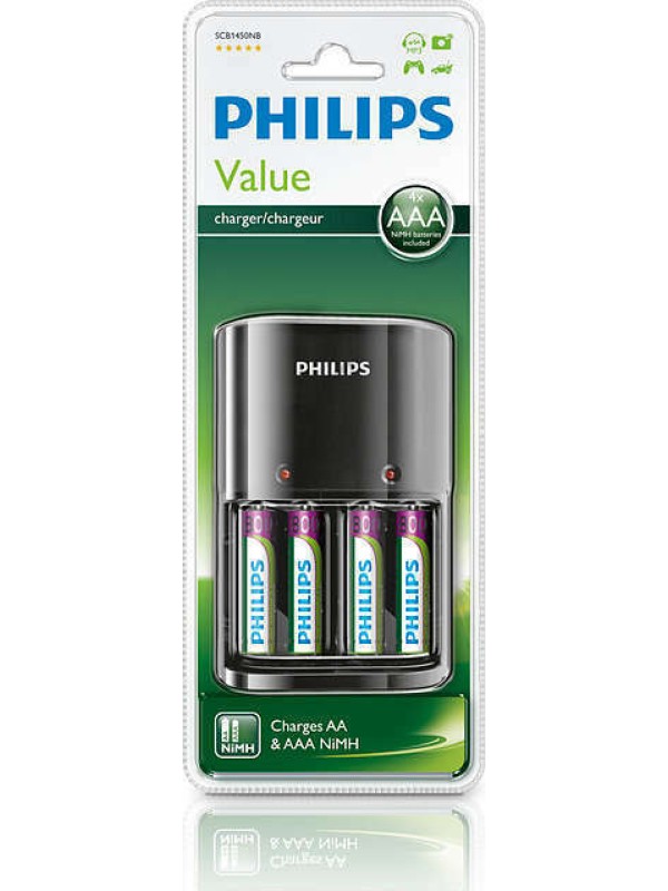Philips MultiLife Φορτιστής 4 Μπαταριών Ni-MH Μεγέθους AA/AAA Σετ με 4x AAA 800 mAh