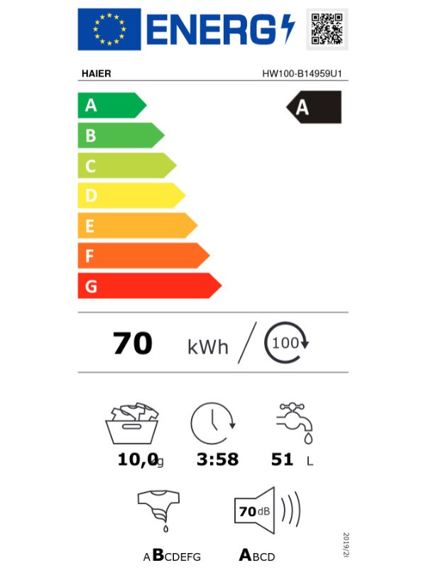 Haier HW100-B14959U1 Πλυντήριο Ρούχων 10kg με Τεχνολογία Ατμού 1400 Στροφών Inverter Direct Motion 31018790