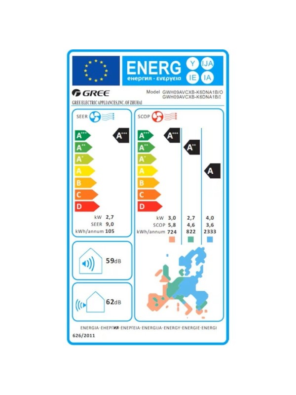 Gree Airy White GRC/GRCO-181QI/KAIW-N5 Κλιματιστικό Τοίχου 18000 btu/h A+++/A+++