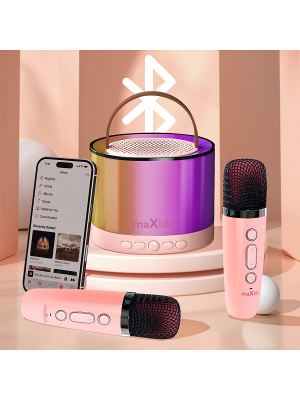 Maxlife Ηχείο Karaoke με Ασύρματα Μικρόφωνα και Εφέ Φωτισμού MXKS-200 σε Ροζ Χρώμα