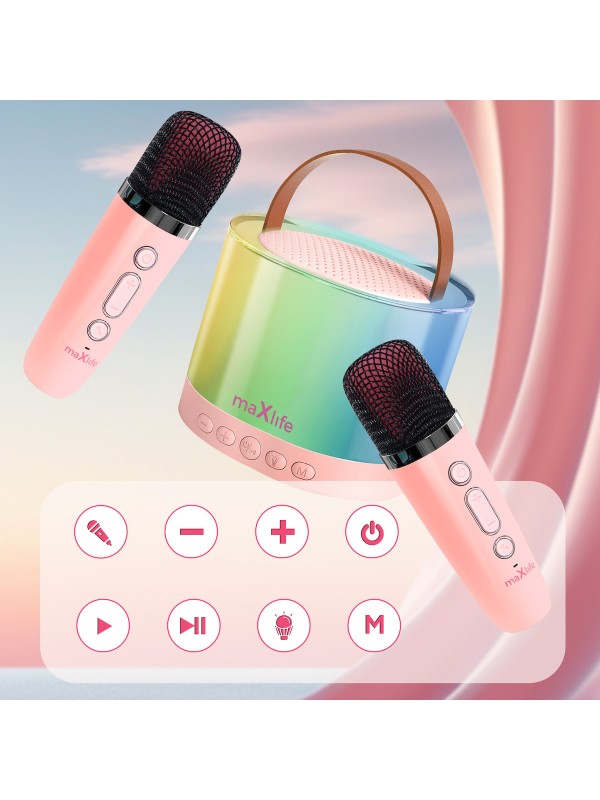Maxlife Ηχείο Karaoke με Ασύρματα Μικρόφωνα και Εφέ Φωτισμού MXKS-200 σε Ροζ Χρώμα