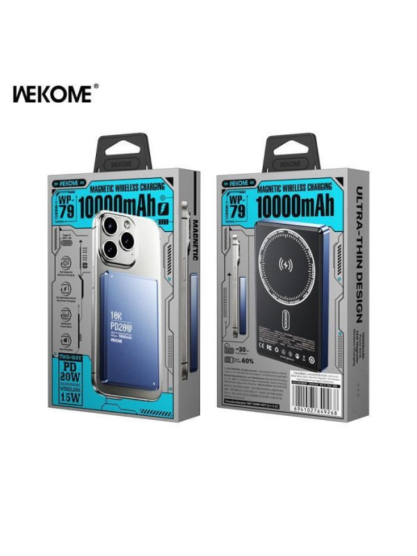 WK WP-79 MagSafe Power Bank 10000mAh 20W με Θύρα USB-C Power Delivery Μπλε 250814 WK WP-79 MagSafe Power Bank 10000mAh 20W με Θύρα USB-C Power Delivery Μπλε 250814