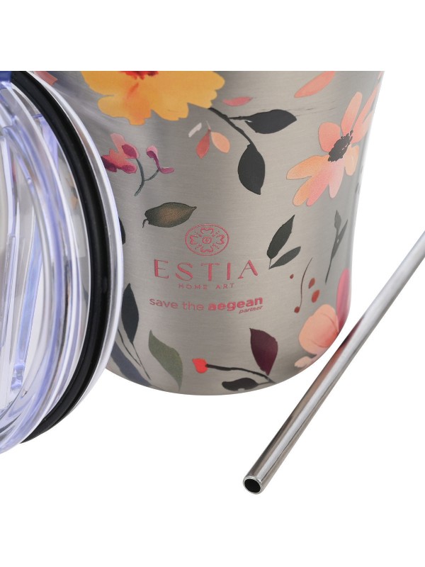 Estia Coffee Mug Save The Aegean Θερμός Ανοξείδωτο BPA Free 350ml Silver Botanic με Καλαμάκι 01-31787 Estia Coffee Mug Save The Aegean Θερμός Ανοξείδωτο BPA Free 350ml Silver Botanic με Καλαμάκι 01-31787