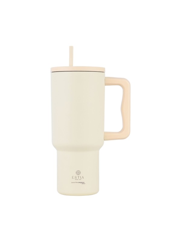 Estia Straw Tumbler XL Save the Aegean Ανακυκλώσιμο Handled Tumbler Θερμός Ανοξείδωτο BPA Free 900ml Lily White με Καλαμάκι και Λαβή Estia Straw Tumbler XL Save the Aegean Ανακυκλώσιμο Handled Tumbler Θερμός Ανοξείδωτο BPA Free 900ml Lily White με Καλαμάκι και Λαβή