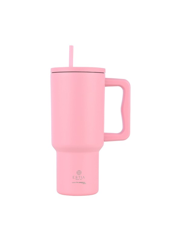 Estia Straw Tumbler XL Θερμός Ανοξείδωτο BPA Free 900ml Blossom Rose 01-32142