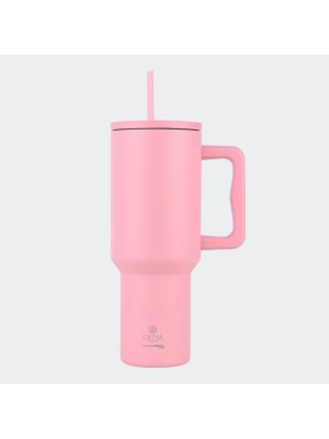 Estia Straw Tumbler XL Save the Aegean Ανακυκλώσιμο Handled Tumbler Θερμός Ανοξείδωτο BPA Free 1.2lt Blossom Rose με Καλαμάκι και Λαβή