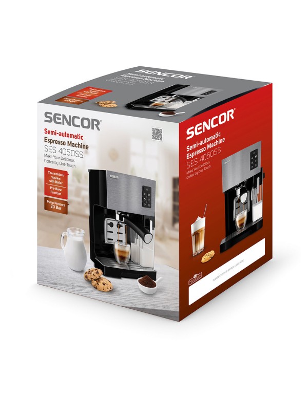Sencor Μηχανή Espresso 1450W Πίεσης 20bar για Cappuccino Μαύρη SES 4050SS-EUE3 Sencor Μηχανή Espresso 1450W Πίεσης 20bar για Cappuccino Μαύρη SES 4050SS-EUE3