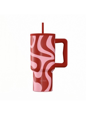 Estia Ανακυκλώσιμο Handled Tumbler Θερμός Ανοξείδωτο BPA Free 900ml CORAL WAVES με Καλαμάκι και Λαβή Κωδικός: 01-41588 