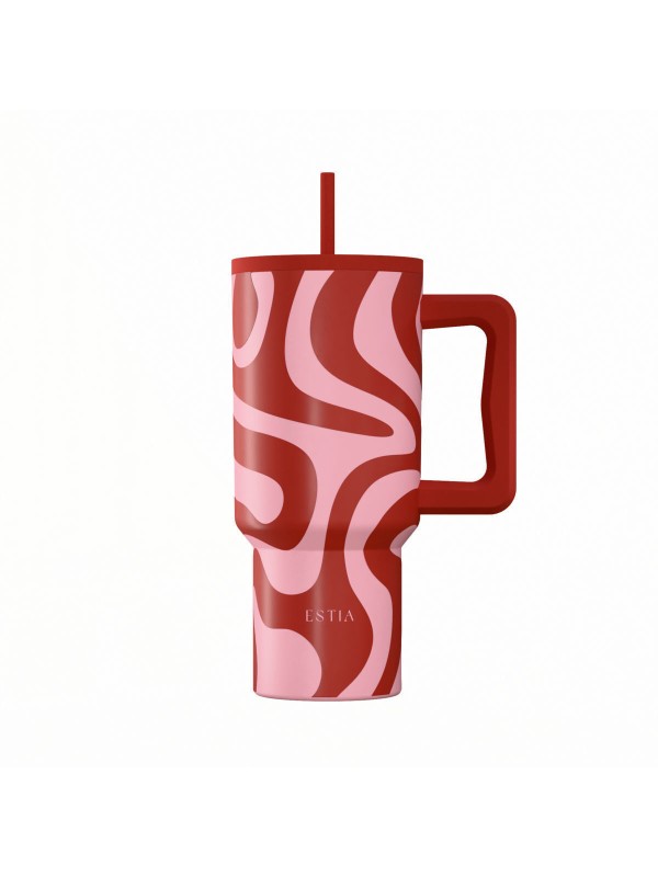 Estia Ανακυκλώσιμο Handled Tumbler Θερμός Ανοξείδωτο BPA Free 900ml CORAL WAVES με Καλαμάκι και Λαβή Κωδικός: 01-41588 