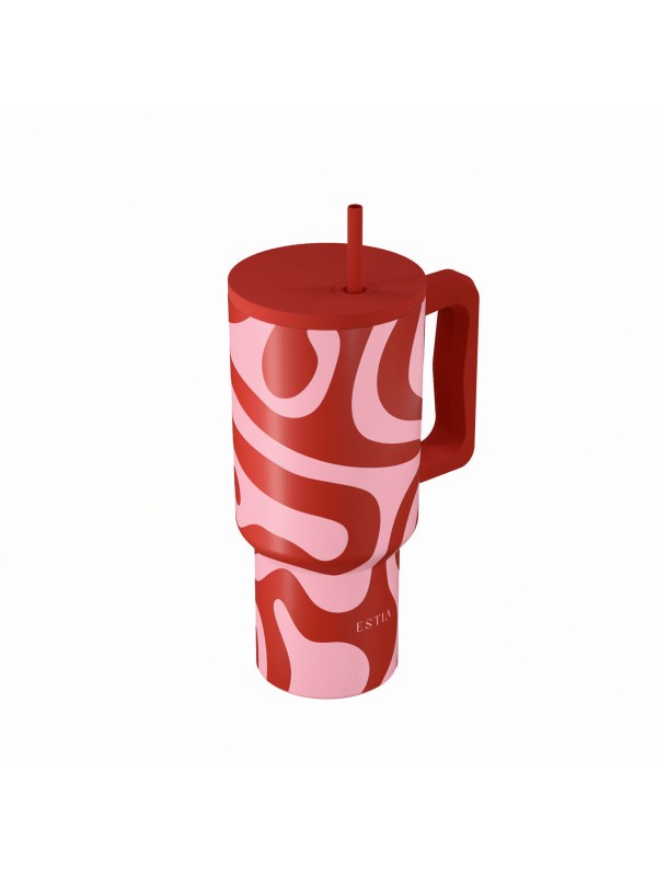 Estia Ανακυκλώσιμο Handled Tumbler Θερμός Ανοξείδωτο BPA Free 900ml CORAL WAVES με Καλαμάκι και Λαβή Κωδικός: 01-41588 