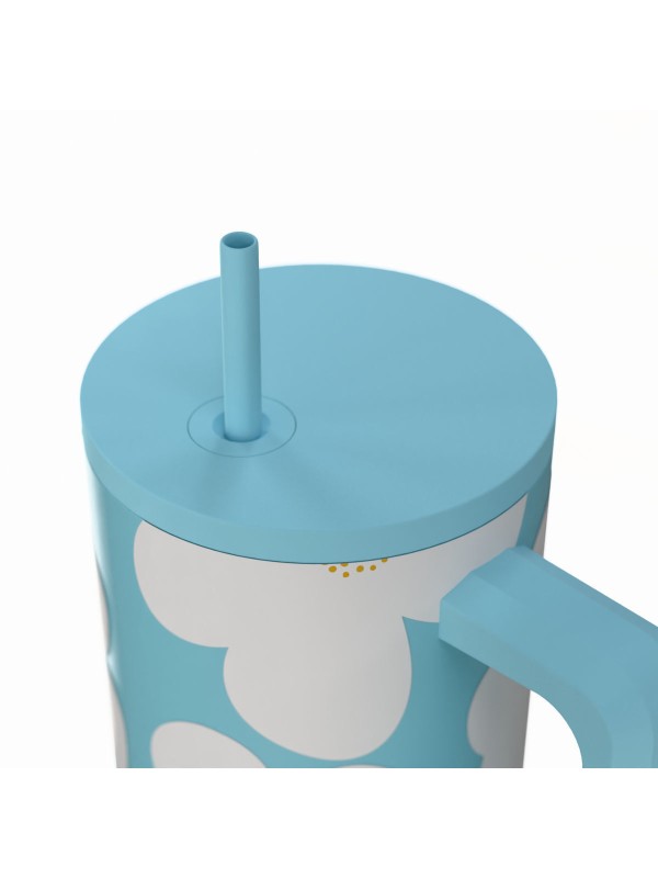 Estia Save Aegean Ανακυκλώσιμο Handled Tumbler Θερμός Ανοξείδωτο BPA Free 900ml BLUE DAISY με Καλαμάκι και Λαβή Κωδικός: 01-41618 