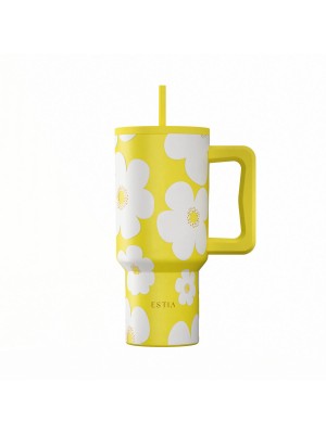 Estia Save Aegean Ανακυκλώσιμο Handled Tumbler Θερμός Ανοξείδωτο BPA Free 900ml YELLOW DAISY με Καλαμάκι και Λαβή 01-41625