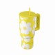Estia Save Aegean Ανακυκλώσιμο Handled Tumbler Θερμός Ανοξείδωτο BPA Free 900ml YELLOW DAISY με Καλαμάκι και Λαβή 01-41625