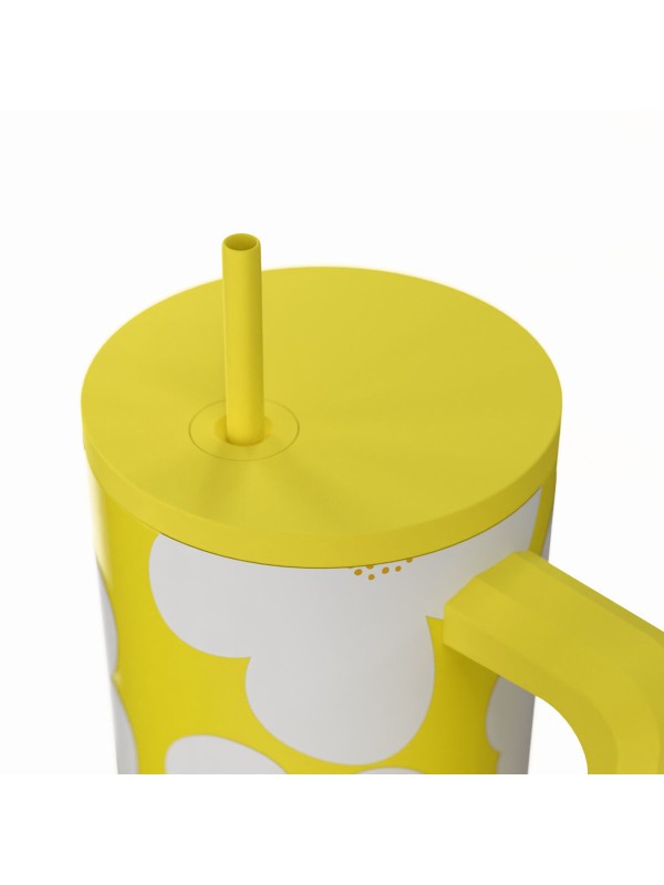 Estia Save Aegean Ανακυκλώσιμο Handled Tumbler Θερμός Ανοξείδωτο BPA Free 900ml YELLOW DAISY με Καλαμάκι και Λαβή 01-41625