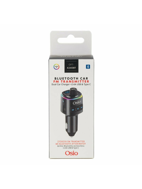Osio FM Transmitter Αυτοκινήτου με Bluetooth / MicroSD / Type-C / USB