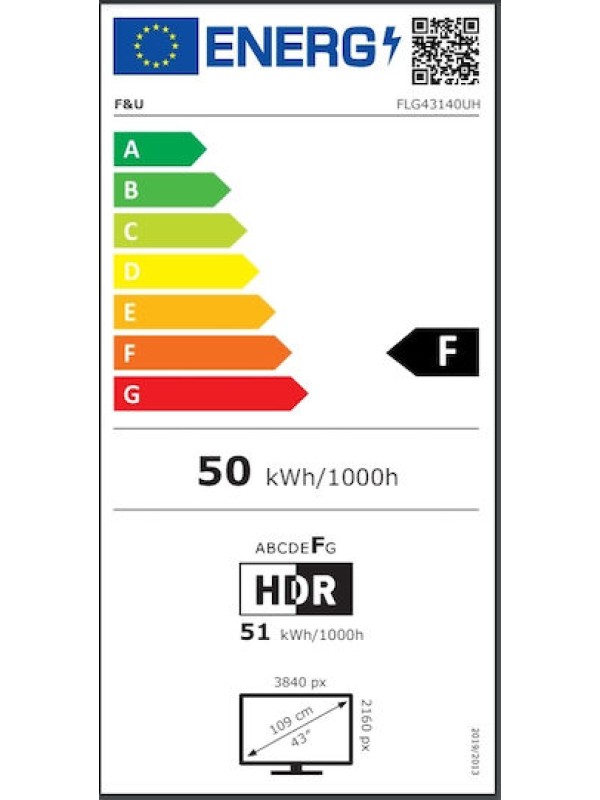 F&U Smart Τηλεόραση 43" 4K UHD LED FLG43140UH HDR (2024)