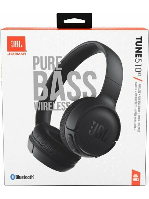 JBL Tune 510BT Ασύρματα Bluetooth On Ear Ακουστικά με 40 ώρες Λειτουργίας και Quick Charge Μαύρα JBLT510BTBLK