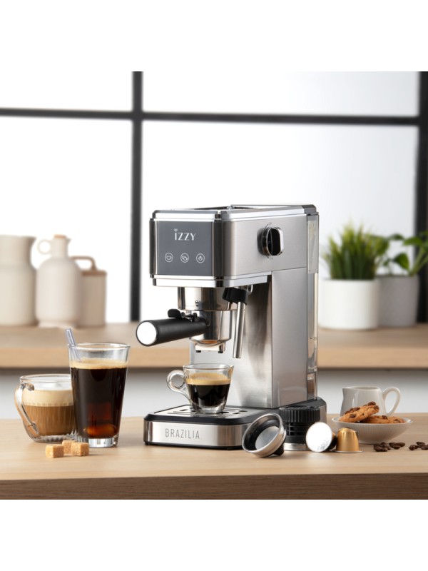 Izzy Αυτόματη Μηχανή Espresso 1350W Πίεσης 20bar Ασημί IZ-6015 Izzy Αυτόματη Μηχανή Espresso 1350W Πίεσης 20bar Ασημί IZ-6015