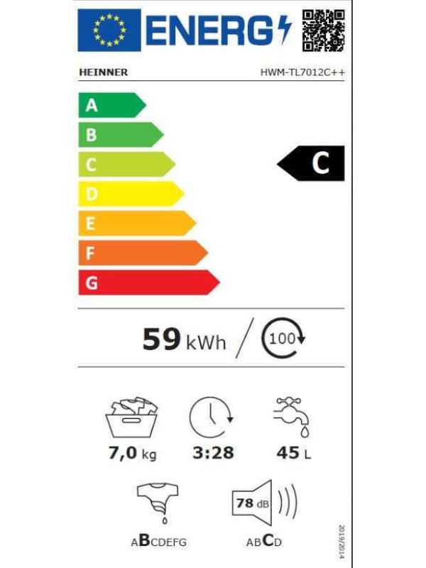 Heinner Πλυντήριο Ρούχων Άνω Φόρτωσης 7kg HWM-TL7012C++