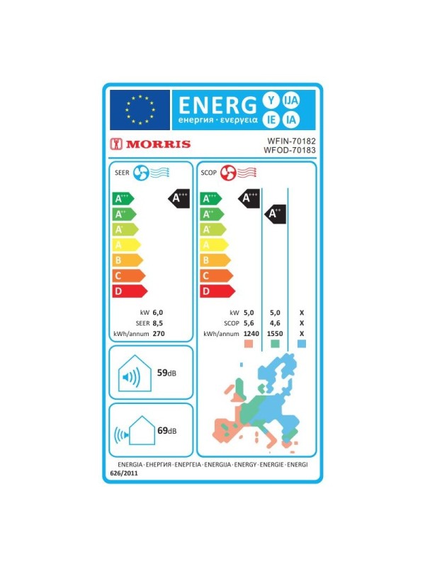Morris Terra WFIN-70182 Κλιματιστικό Inverter 24000 BTU A+++/A+++ με Wi-Fi Morris Terra WFIN-70182 Κλιματιστικό Inverter 24000 BTU A+++/A+++ με Wi-Fi