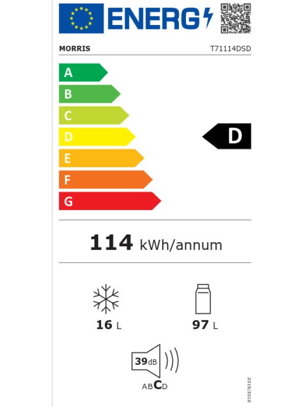 Morris Μονόπορτο Ψυγείο 113lt Υ84.5xΠ55.3xΒ57.4εκ. Inox T71114DSD