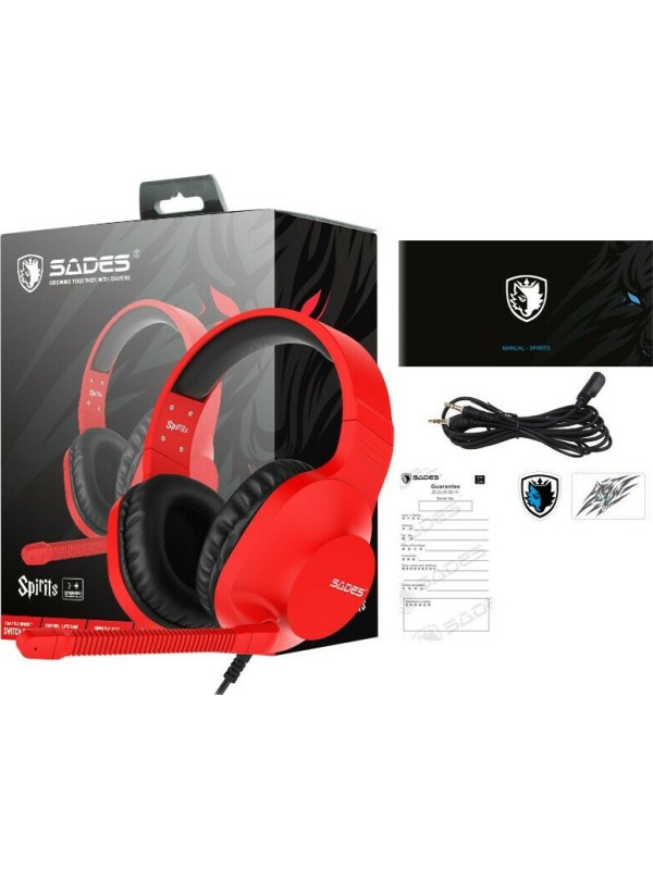 Sades Spirits Over Ear Gaming Headset με σύνδεση 2x3.5mm Κόκκινο Sades Spirits Over Ear Gaming Headset με σύνδεση 2x3.5mm Κόκκινο