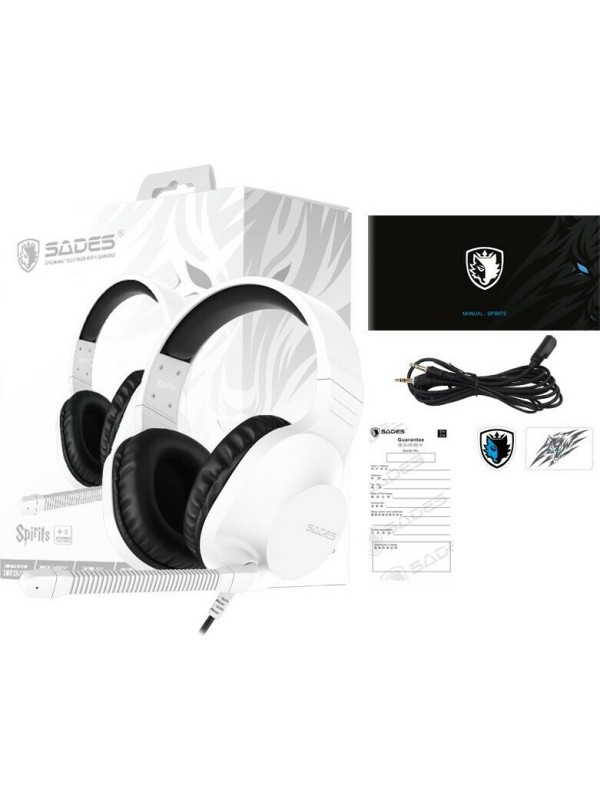 Sades Spirits Over Ear Gaming Headset με σύνδεση 2x3.5mm Λευκό