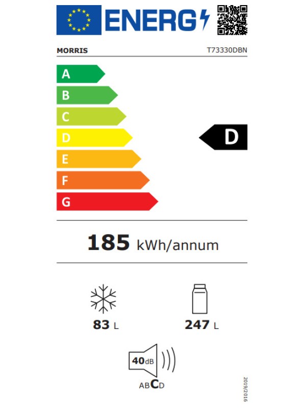 Morris Ψυγειοκαταψύκτης 330lt Total NoFrost Υ201xΠ59.5xΒ63.5εκ. Inox T73330DBN