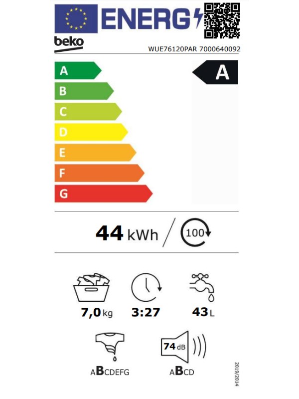 Beko Πλυντήριο Ρούχων 7kg 1200 Στροφών WUE76120PAR Beko Πλυντήριο Ρούχων 7kg 1200 Στροφών WUE76120PAR