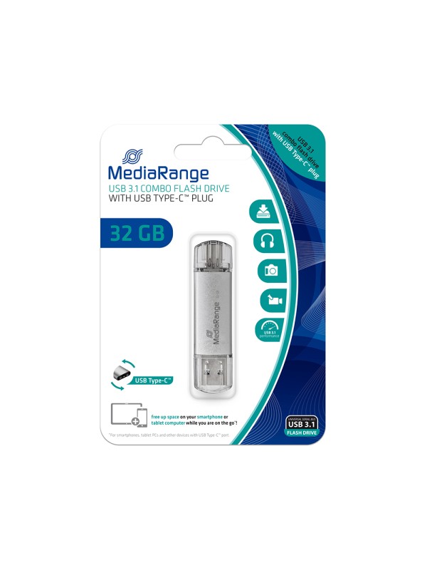 MediaRange 32GB USB 3.0 Stick με σύνδεση USB-A & USB-C Γκρι MediaRange 32GB USB 3.0 Stick με σύνδεση USB-A & USB-C Γκρι