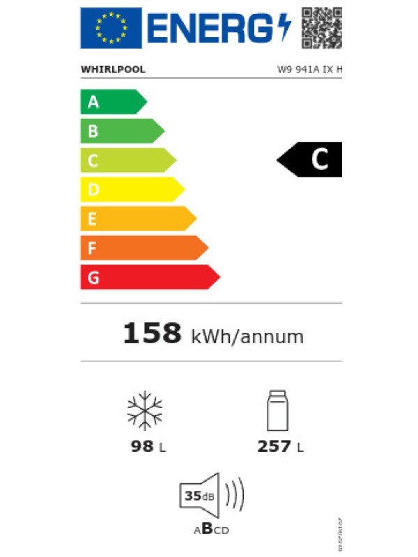 Whirlpool Ψυγειοκαταψύκτης 355lt NoFrost Υ201.3xΠ59.5xΒ65.5εκ. Inox W9 941A IX H Whirlpool Ψυγειοκαταψύκτης 355lt NoFrost Υ201.3xΠ59.5xΒ65.5εκ. Inox W9 941A IX H