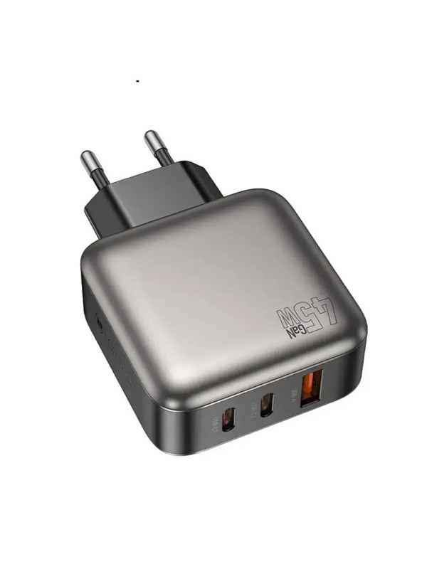 Lamtech Φορτιστής Χωρίς Καλώδιο GaN με Θύρα USB-A και 2 Θύρες USB-C 45W Power Delivery Γκρι (LAM980435) Lamtech Φορτιστής Χωρίς Καλώδιο GaN με Θύρα USB-A και 2 Θύρες USB-C 45W Power Delivery Γκρι (LAM980435)