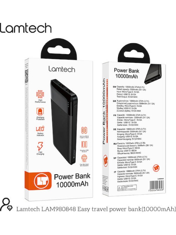 POWER BANK LAMTECH LAM 980848 10.000 Mah DUAL USB BLACK POWER BANK LAMTECH LAM 980848 10.000 Mah DUAL USB BLACK
