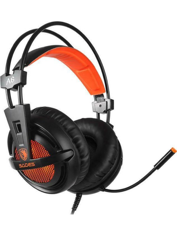 Sades A6 Over Ear Gaming Headset με σύνδεση USB Πορτοκαλί