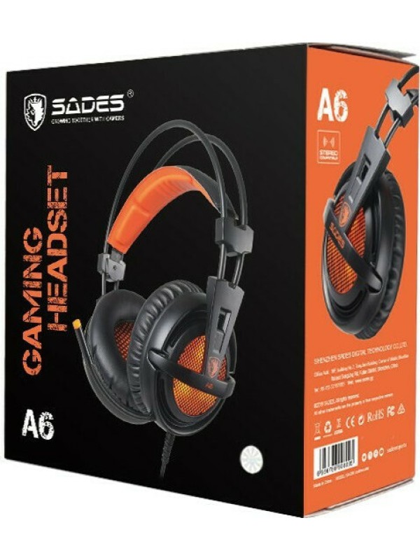 Sades A6 Over Ear Gaming Headset με σύνδεση USB Πορτοκαλί