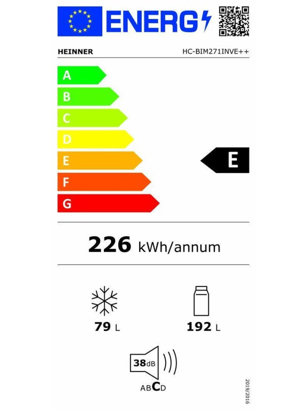 Heinner Εντοιχιζόμενος Ψυγειοκαταψύκτης 271lt Υ178.5xΠ54xΒ55εκ. Λευκός HC-BIM271INVE++