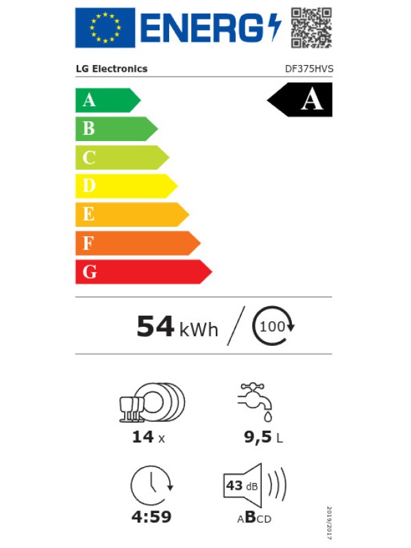 LG DF 375 HVS.APYQEHS Εντοιχιζόμενο Πλυντήριο Πιάτων με Wi-Fi για 14 Σερβίτσια Π60xY85εκ. INOX