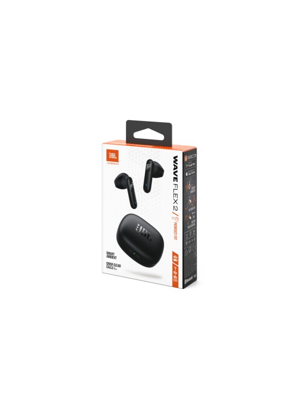JBL Wave Flex 2 Earbud Bluetooth Handsfree Ακουστικά με Αντοχή στον Ιδρώτα και Θήκη Φόρτισης Μαύρα