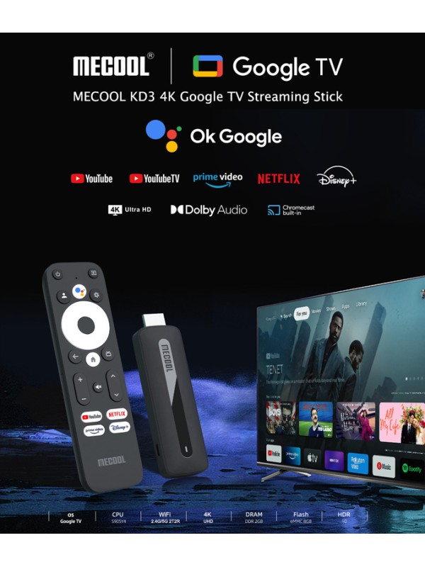 MECOOL KD3 Smart TV Stick 4K UHD με Wi-Fi / Bluetooth / HDMI & Google Assistant