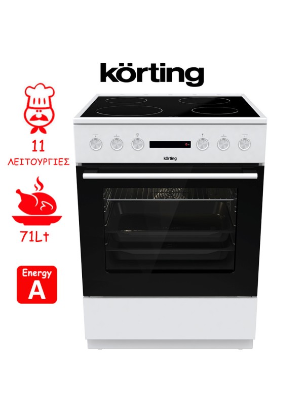 Korting KEC 6 A 60WG Κουζίνα 71lt με Κεραμικές Εστίες Π60εκ. Λευκή