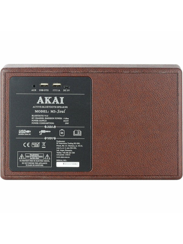 Akai M3-Soul Ηχείο Bluetooth 20W με Διάρκεια Μπαταρίας έως 15 ώρες Καφέ  