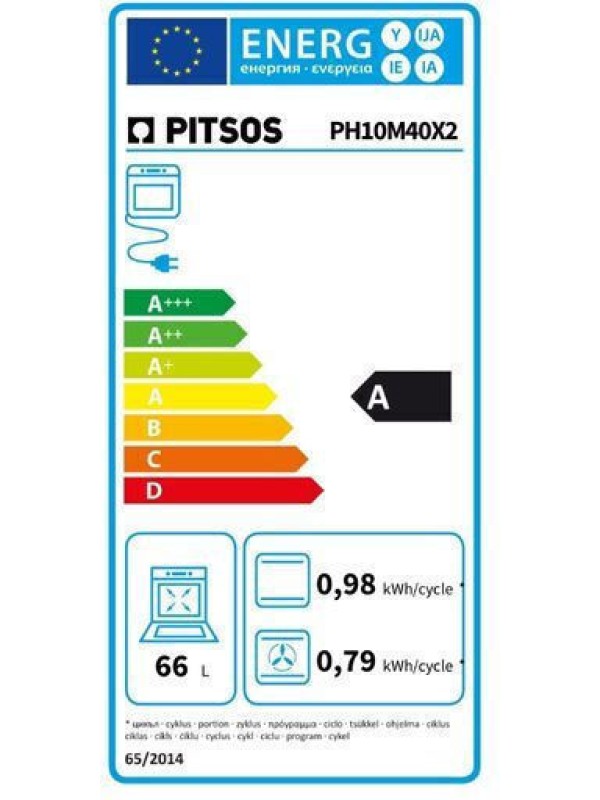 Pitsos Φούρνος άνω Πάγκου PH10M40X2 (FAMILY) 66lt Π59.4εκ. Inox