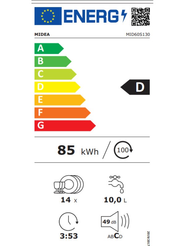 Midea Πλήρως Εντοιχιζόμενο Πλυντήριο Πιάτων MID60S130 για 14 Σερβίτσια Π59.8xY81.5εκ. Midea Πλήρως Εντοιχιζόμενο Πλυντήριο Πιάτων MID60S130 για 14 Σερβίτσια Π59.8xY81.5εκ.