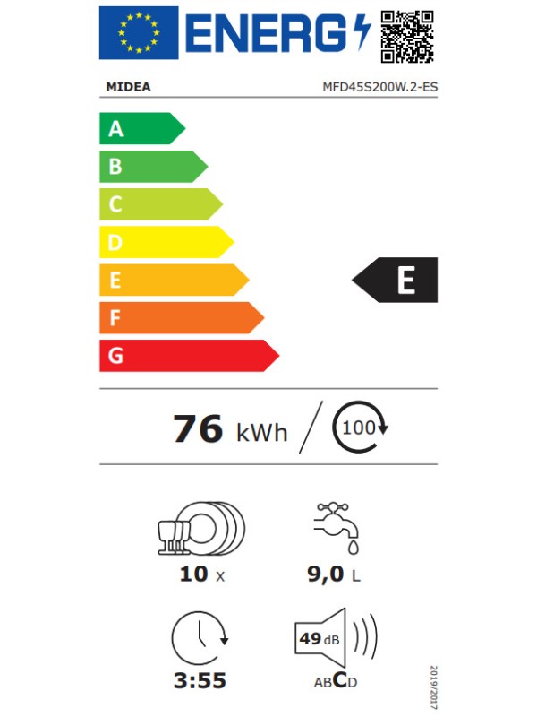 Midea Ελεύθερο Πλυντήριο Πιάτων MFD45S200W2 για 10 Σερβίτσια Hygiene Pro Π44.8xY84.5εκ. Λευκό